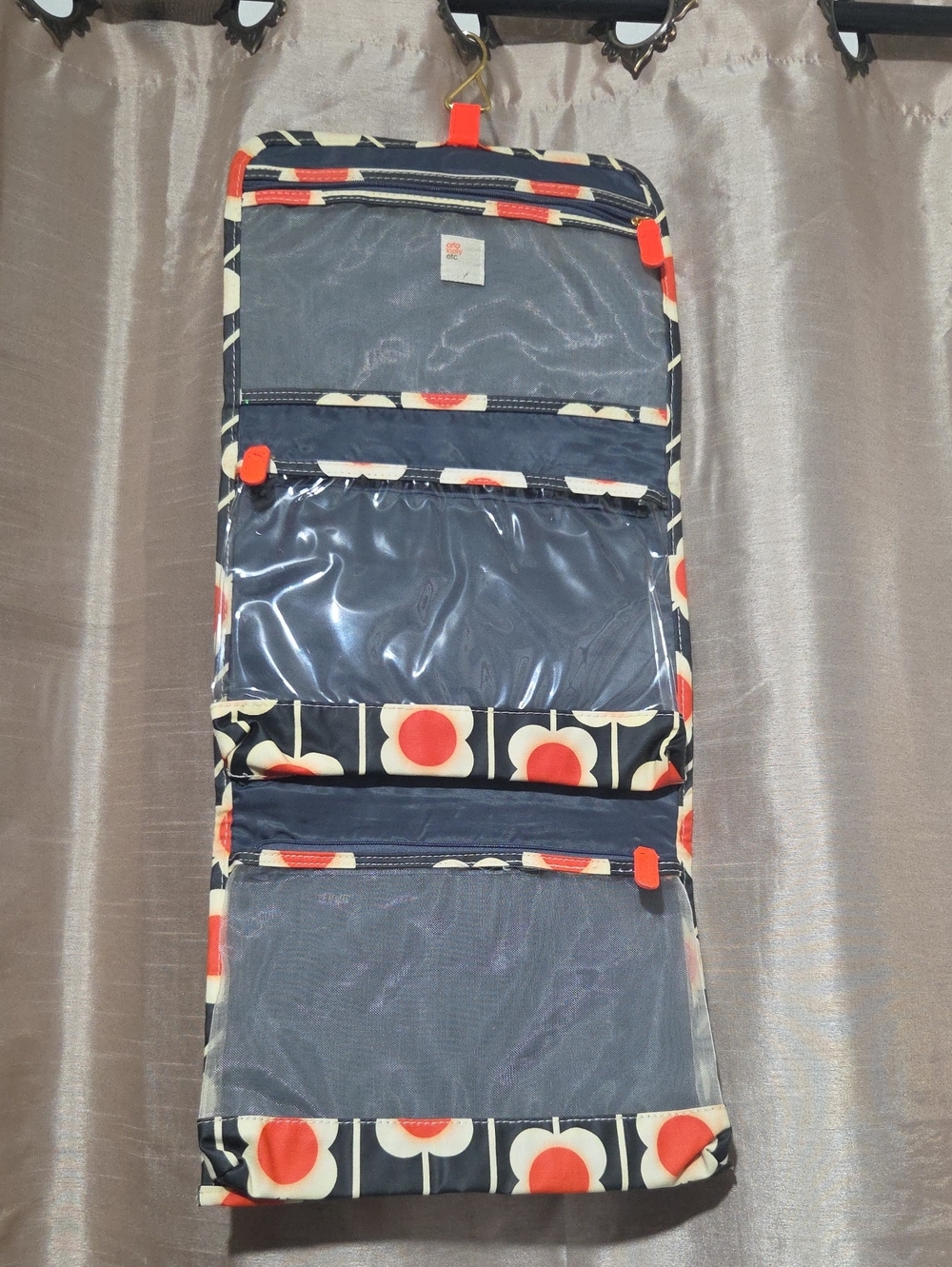 Hanging Travel Toiletry Organizer - Navy with Orange Floral
